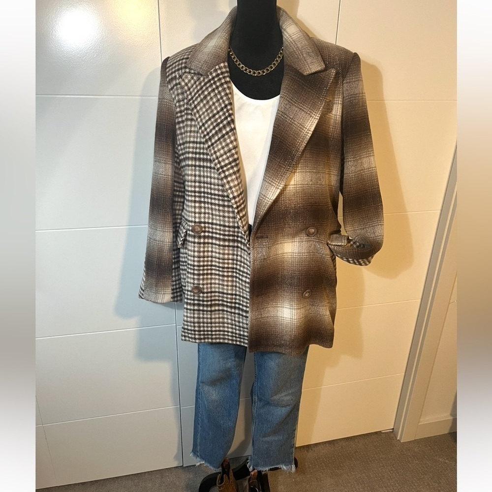 Avec Les Filles Brown Plaid Double Breasted Blazer Women’s M - Picture 15 of 15